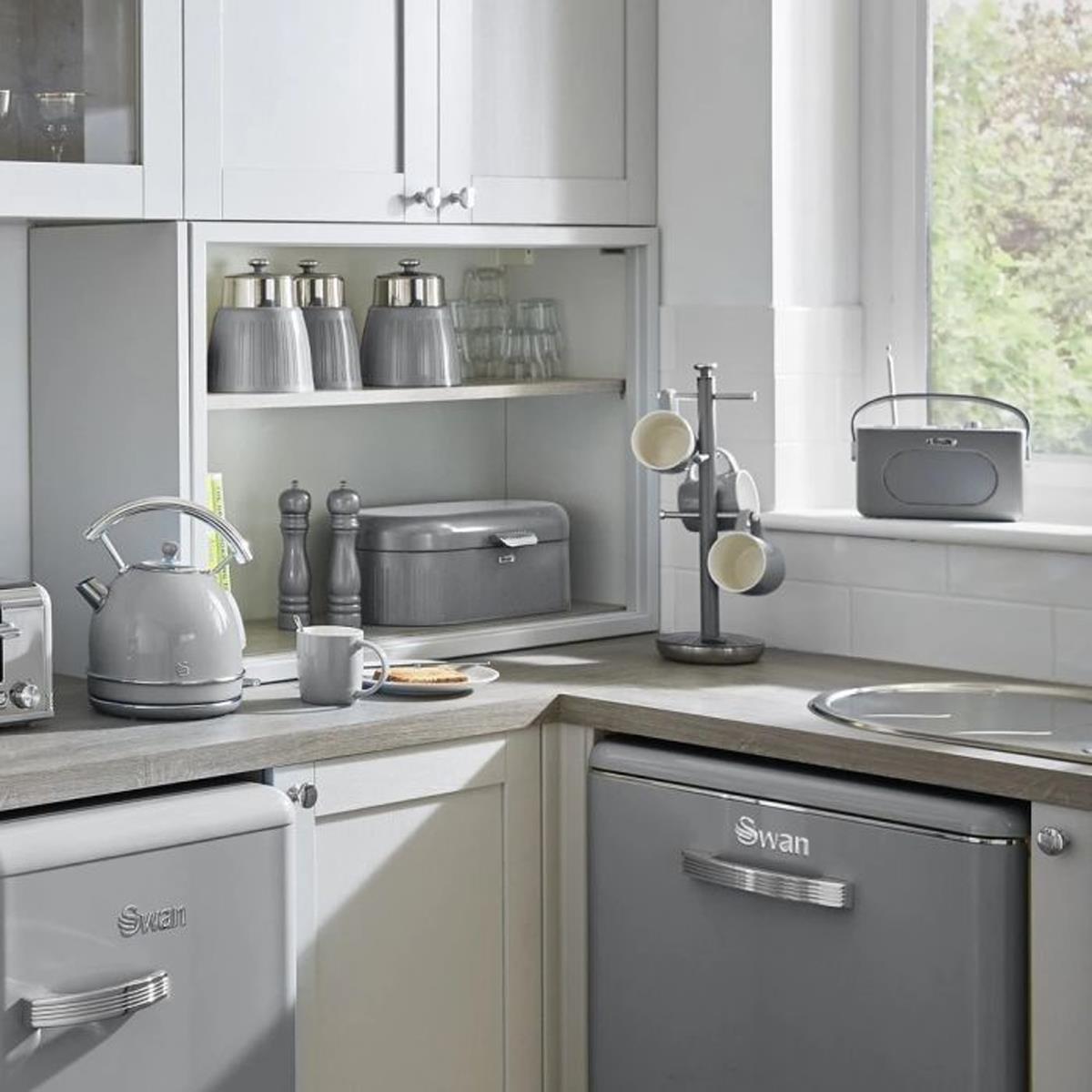 Swan Retro Bread Bin Generous Storage Capacity - Grey