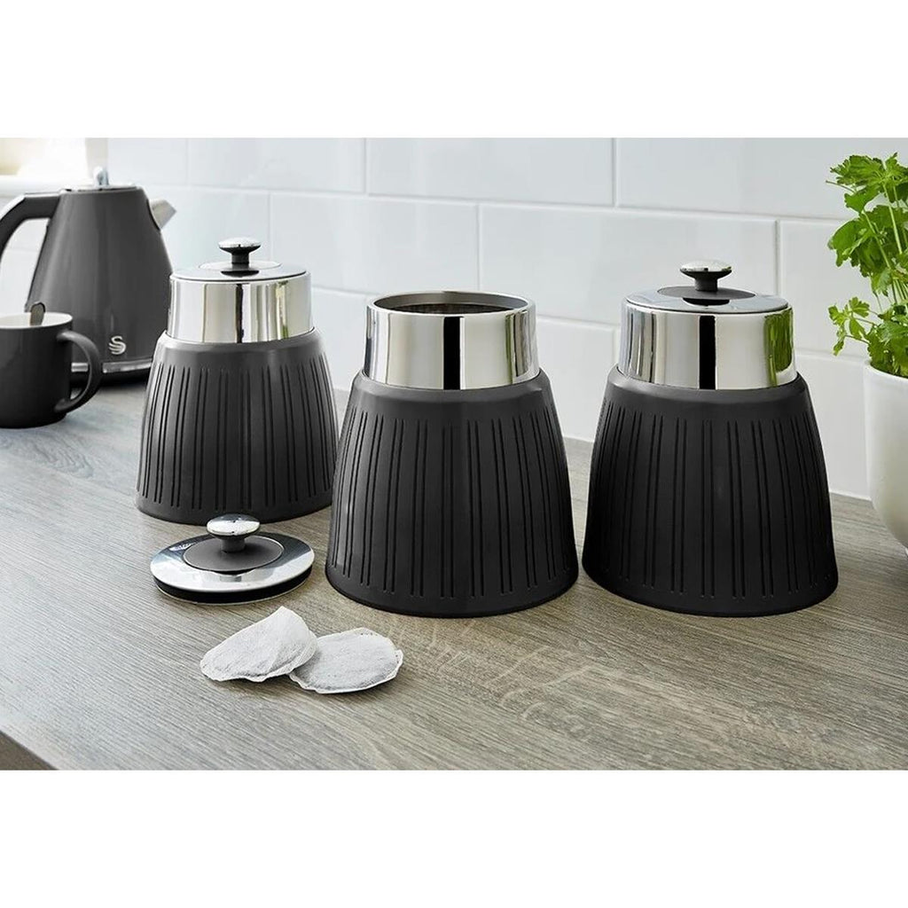 Swan Retro Tea Coffee And Sugar Canisters 1.2 Litre Capacity Set of 3 - Black