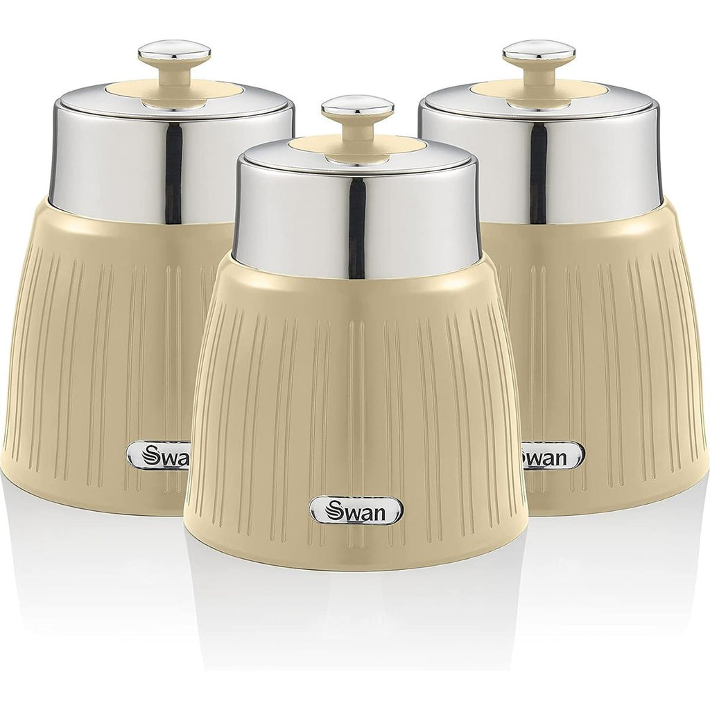 Swan Retro Tea Coffee And Sugar Canisters 1.2 Litre Capacity Set of 3 - Cream