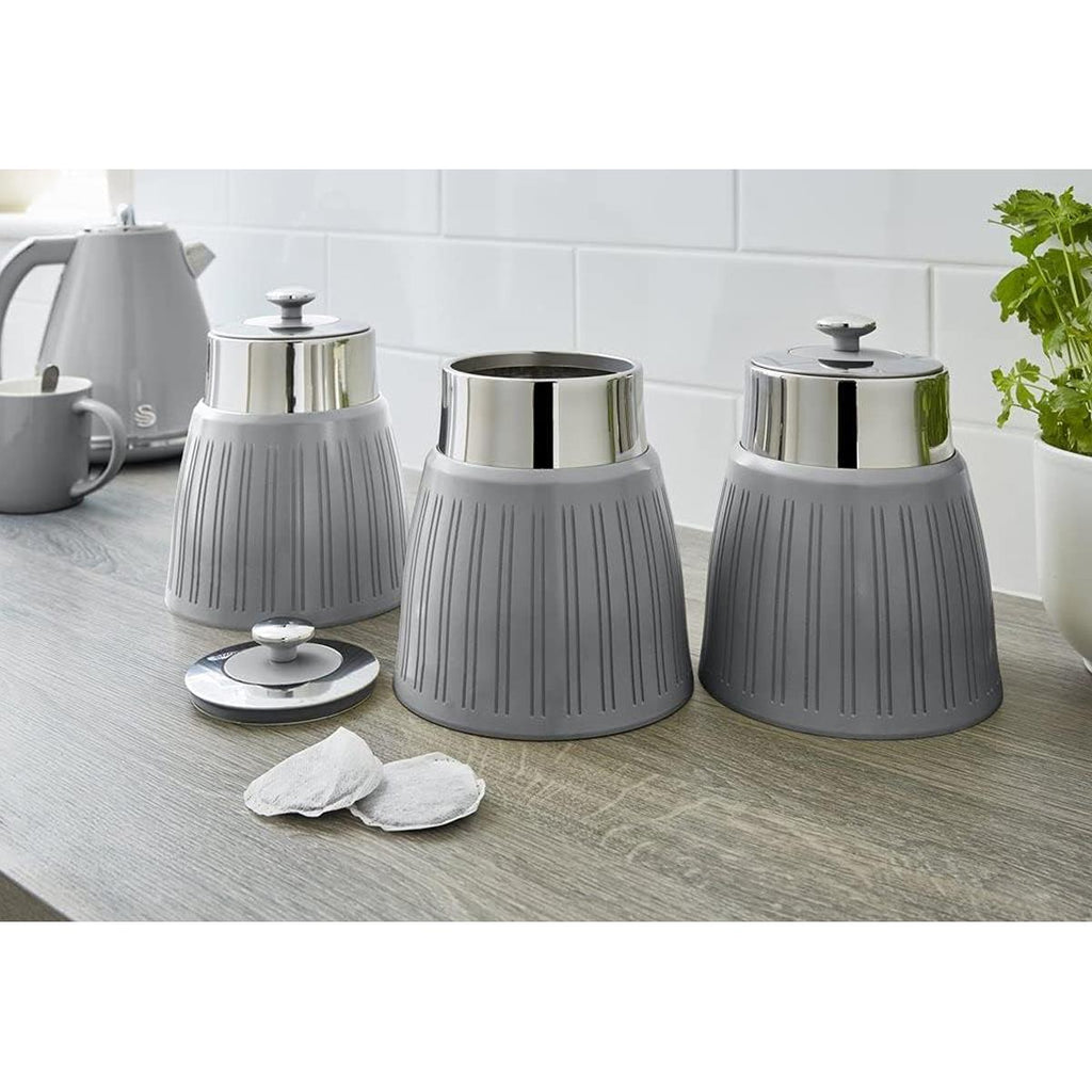 Swan Retro Tea Coffee And Sugar Canisters 1.2 Litre Capacity Set of 3 - Grey