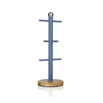 Swan Nordic Six Branch Mug Tree With Bamboo Base Wooden Effect Steel - Blue