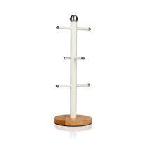 Swan Nordic Six Branch Mug Tree With Bamboo Base Wooden Effect Steel - Cotton White