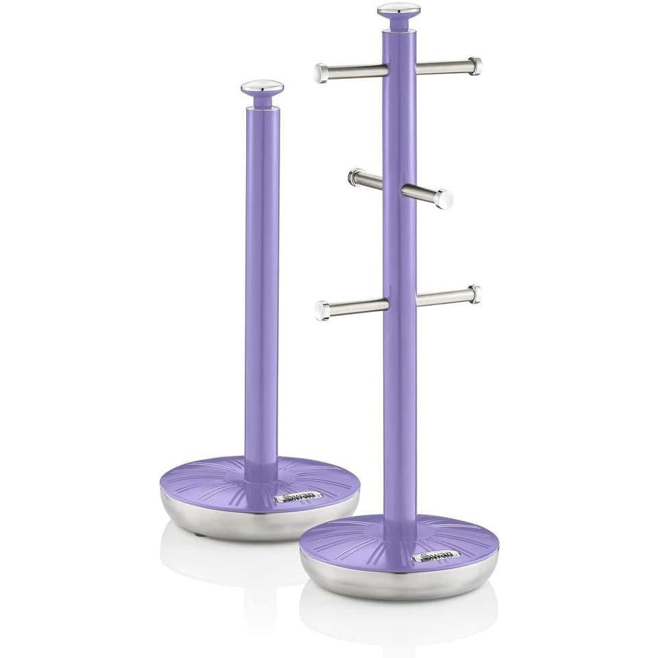Swan Retro Towel Pole And Mug Tree Set Chrome Stainless Steel - Purple