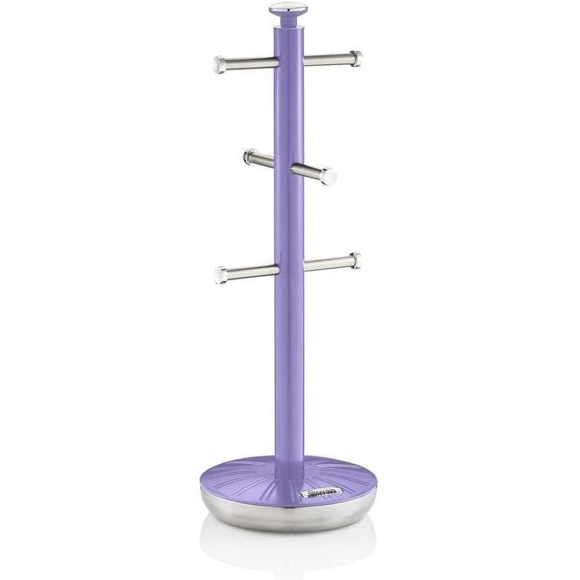 Swan Retro Towel Pole And Mug Tree Set Chrome Stainless Steel - Purple