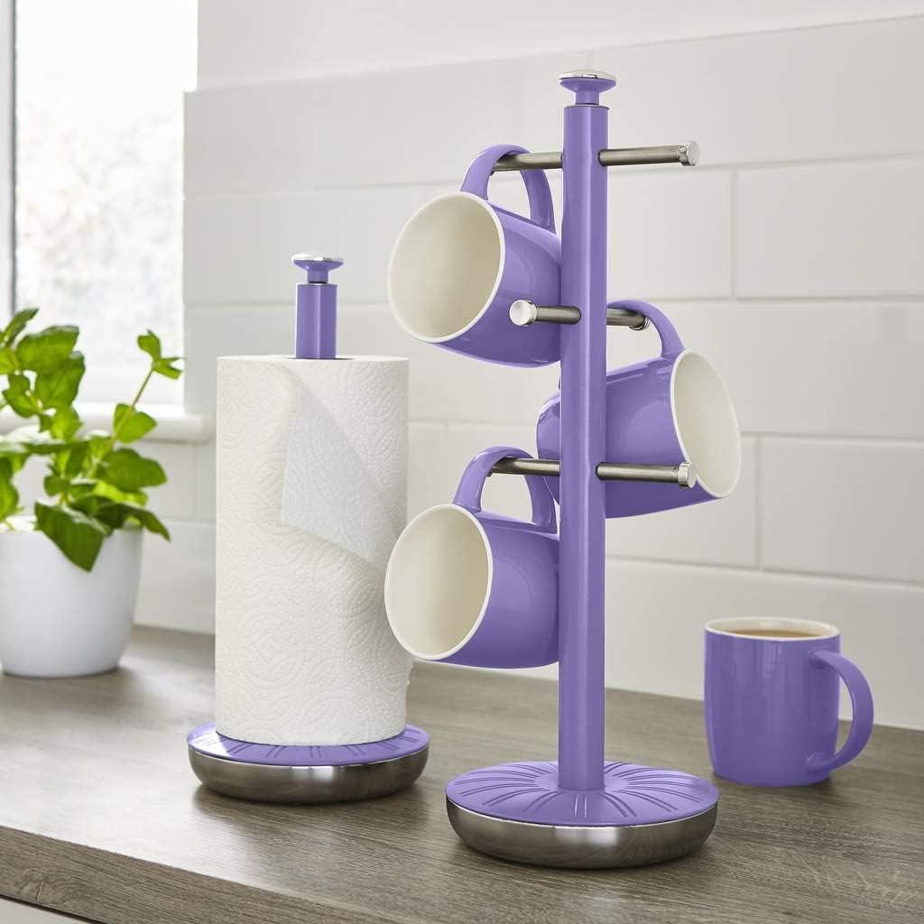 Swan Retro Towel Pole And Mug Tree Set Chrome Stainless Steel - Purple