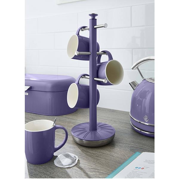 Swan Retro Towel Pole And Mug Tree Set Chrome Stainless Steel - Purple