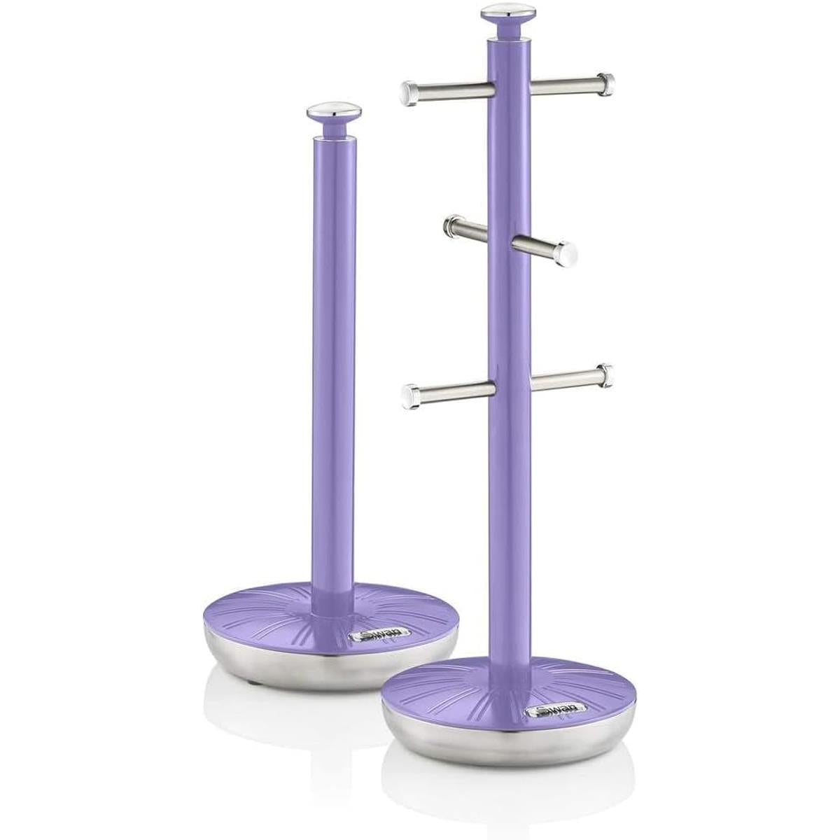 Swan Retro Towel Pole And Mug Tree Set Chrome Stainless Steel - Purple