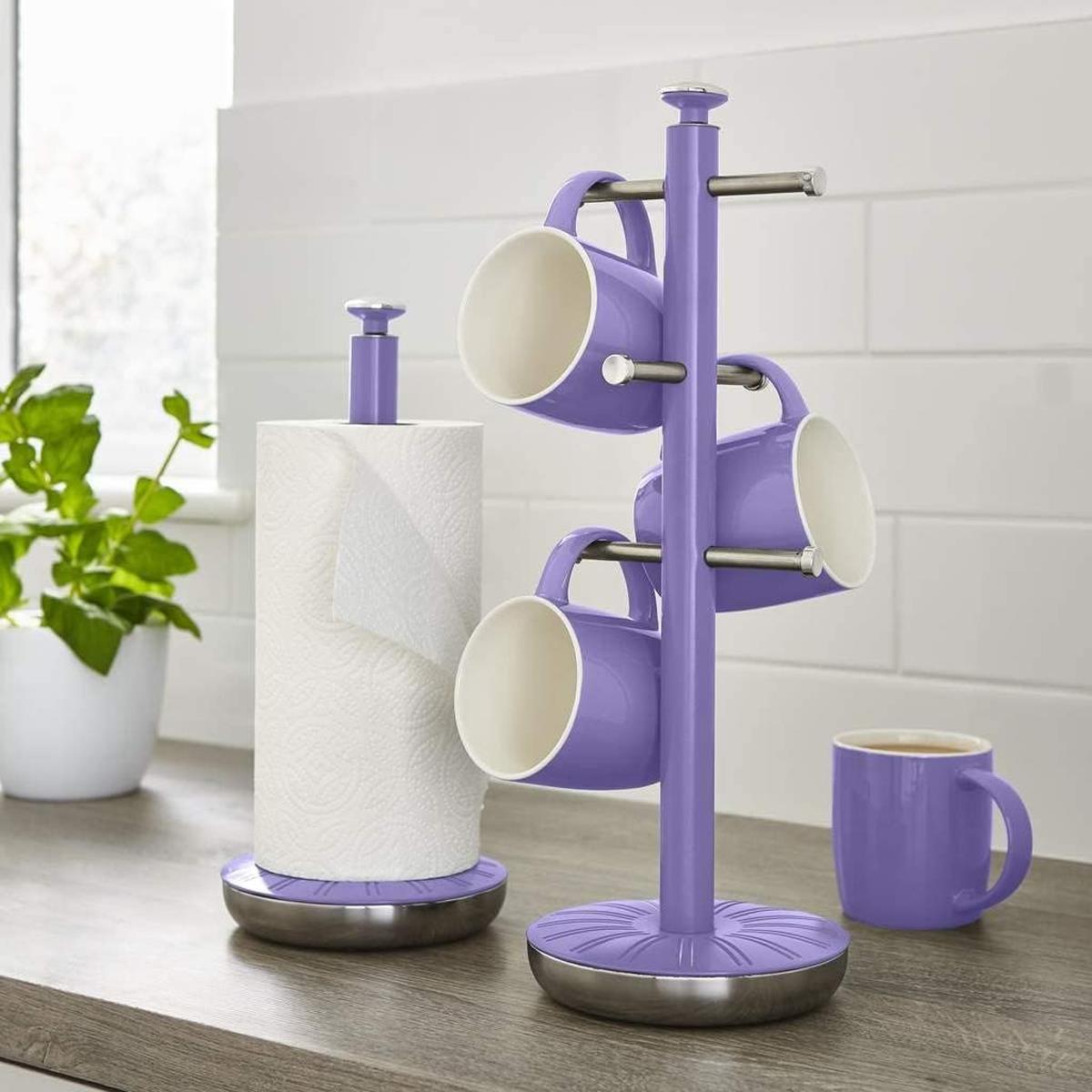 Swan Retro Towel Pole And Mug Tree Set Chrome Stainless Steel - Purple