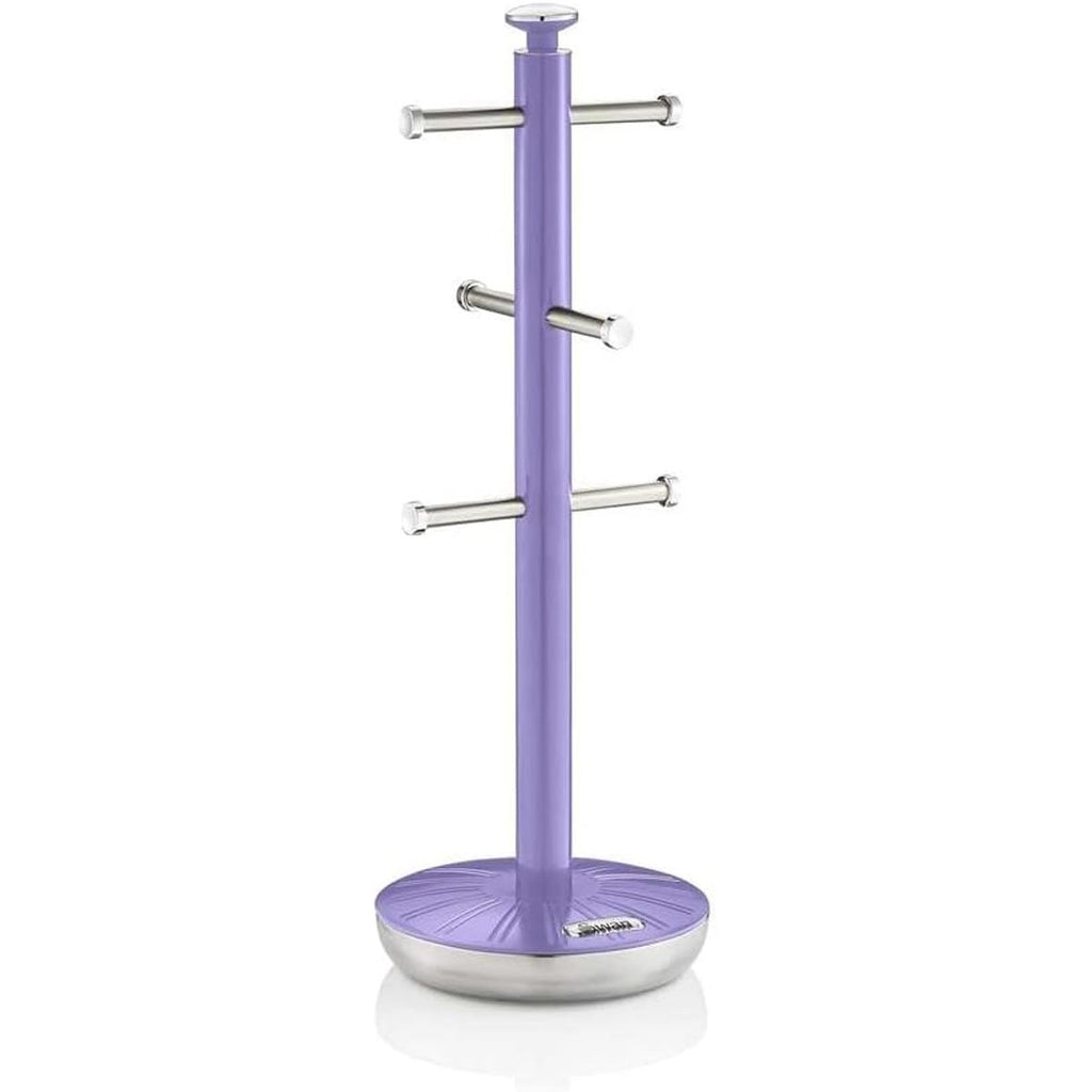 Swan Retro Towel Pole And Mug Tree Set Chrome Stainless Steel - Purple