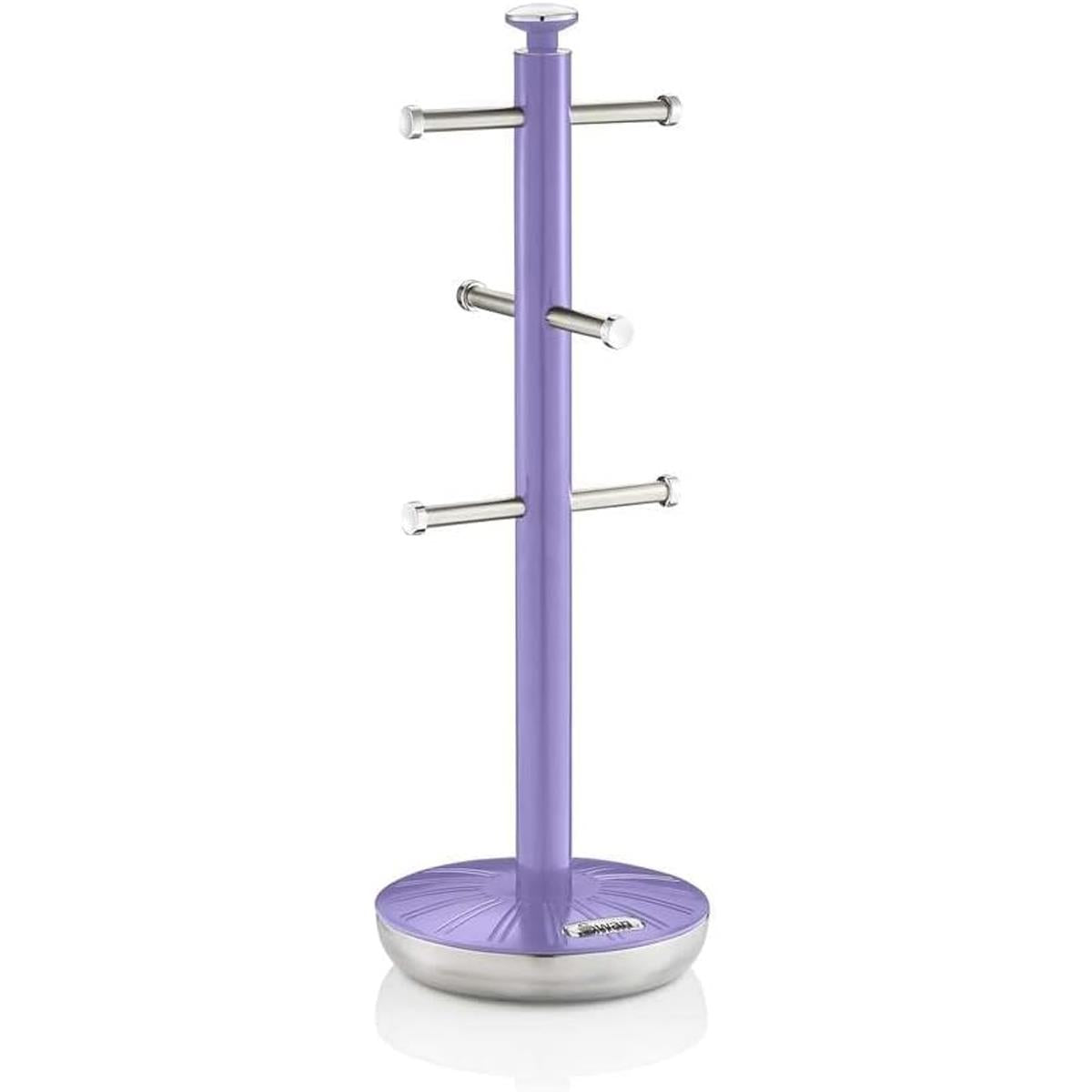 Swan Retro Towel Pole And Mug Tree Set Chrome Stainless Steel - Purple