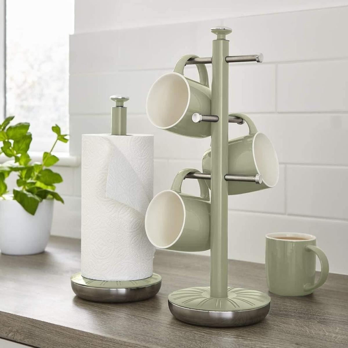 Swan Retro Towel Pole And Mug Tree Set Chrome Stainless Steel - Green