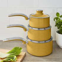 Swan Retro 3 Piece Saucepan Set With Glass Lids 16cm/18cm/20cm - Yellow