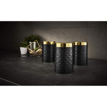 Swan Gatsby Tea Coffee Sugar Kitchen Canisters Carbon Steel And Gold Lid Set of 3 - Black