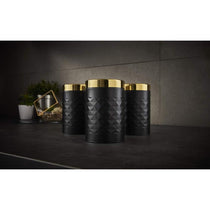 Swan Gatsby Tea Coffee Sugar Kitchen Canisters Carbon Steel And Gold Lid Set of 3 - Black