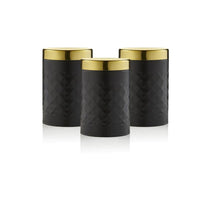 Swan Gatsby Tea Coffee Sugar Kitchen Canisters Carbon Steel And Gold Lid Set of 3 - Black