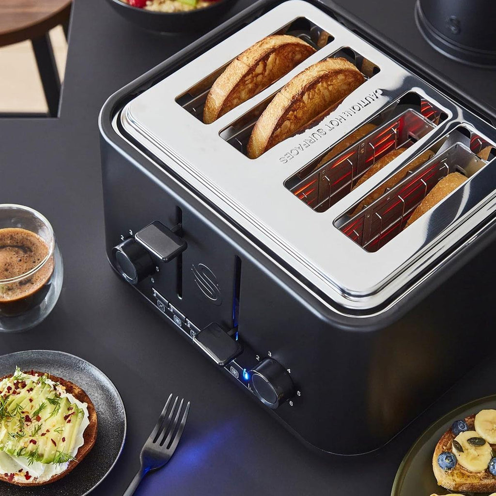 Swan Stealth 4 Slice Toaster With Defrost Reheat And Cancel Functions Stainless Steel 2000 W - Black