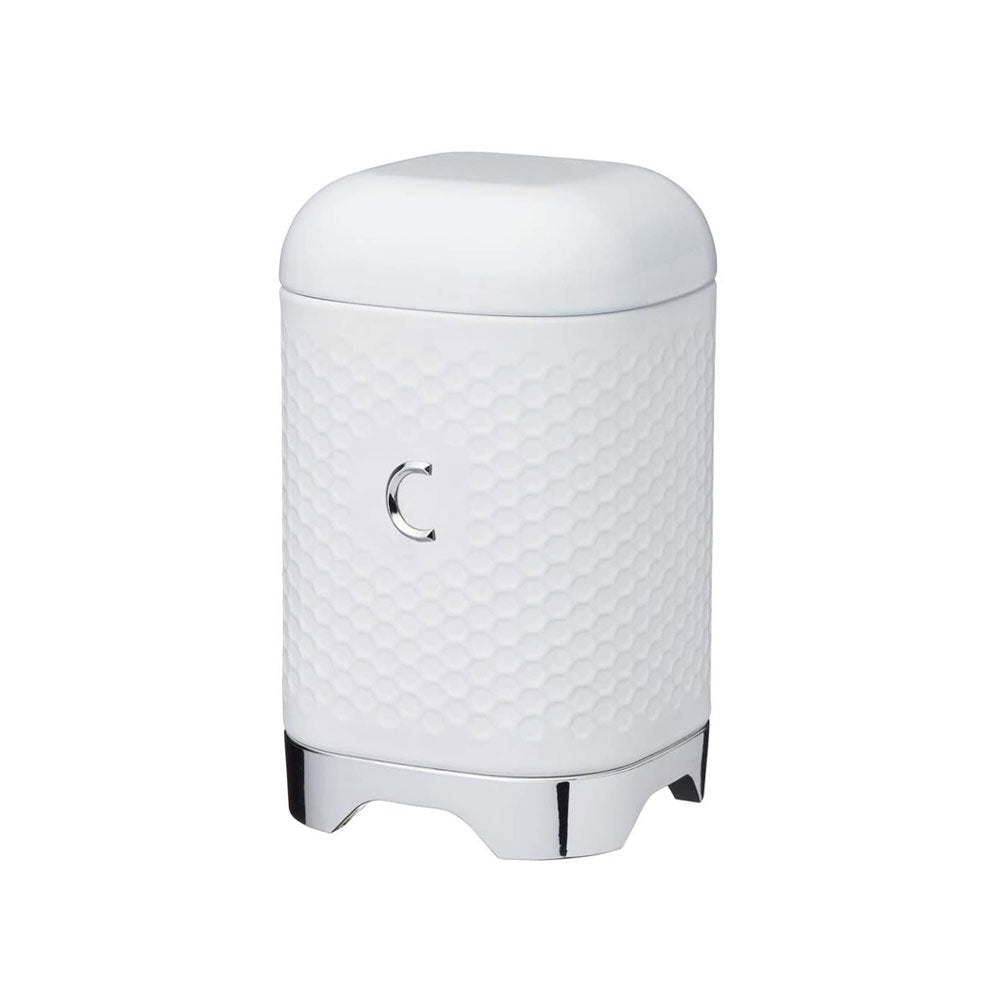 KitchenCraft Lovello Textured Coffee Canister Jar With Geometric Embossed Finish 11 x 11 x 19 cm (4.5" x 4.5" x 7.5") - Ice White