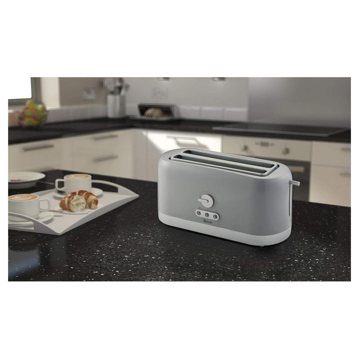 Swan Long Slot 4 Slice Toaster With Variable Browning Control 1400 W - Grey
