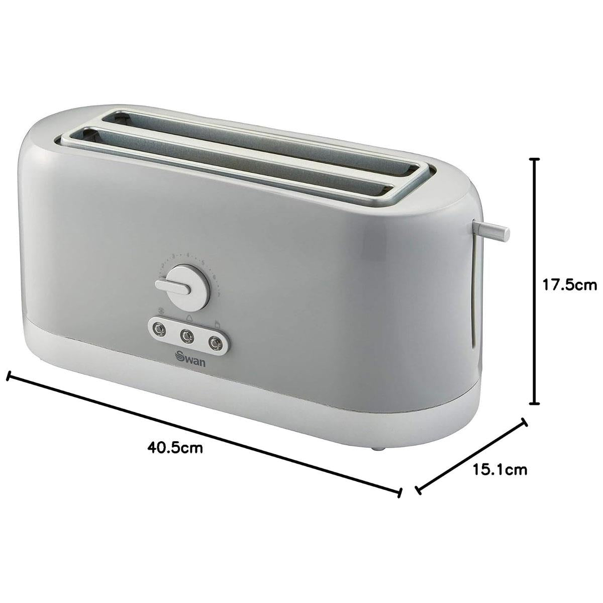 Swan Long Slot 4 Slice Toaster With Variable Browning Control 1400 W - Grey