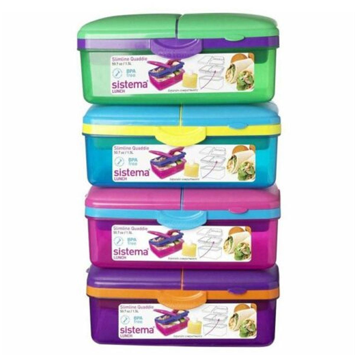 Sistema Trends Slimline Quaddie Lunch Box 1.5 Litre - Assorted Colour