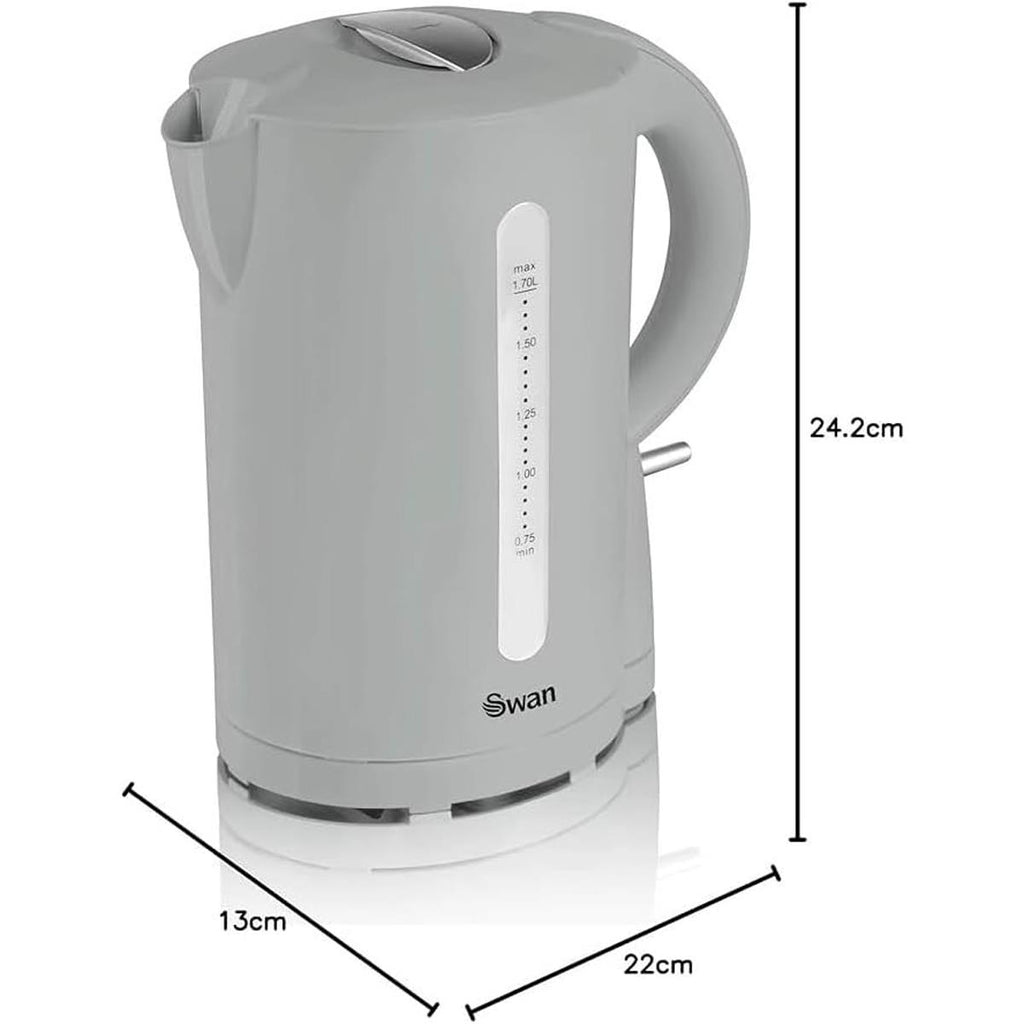 Swan Cordless Jug Kettle Rapid And Quiet Boil 2200 W 1.7 Litre - Grey