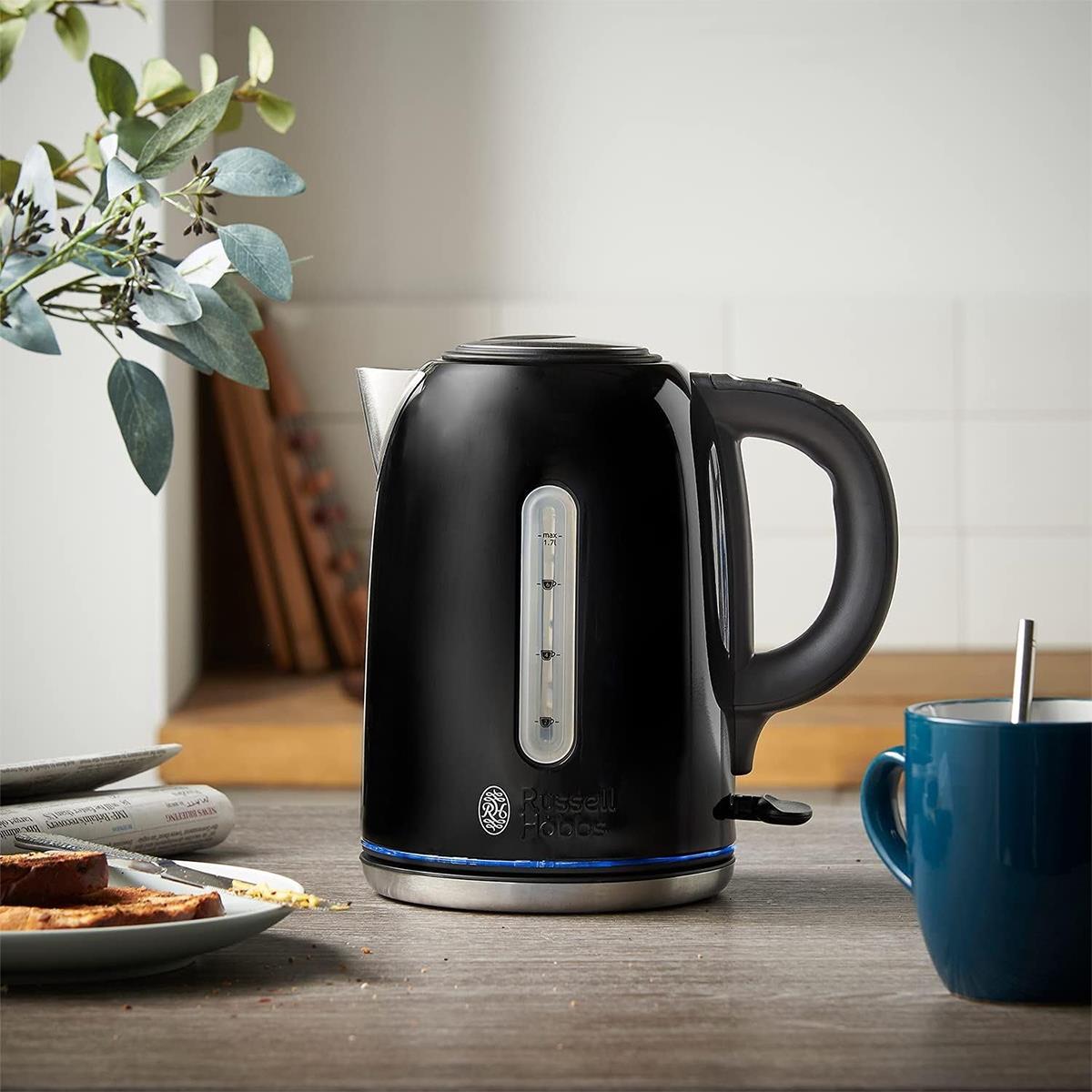 Russell Hobbs Quiet Boil Jug Kettle Stainless Steel 3000 W 1.7 Litre - Black