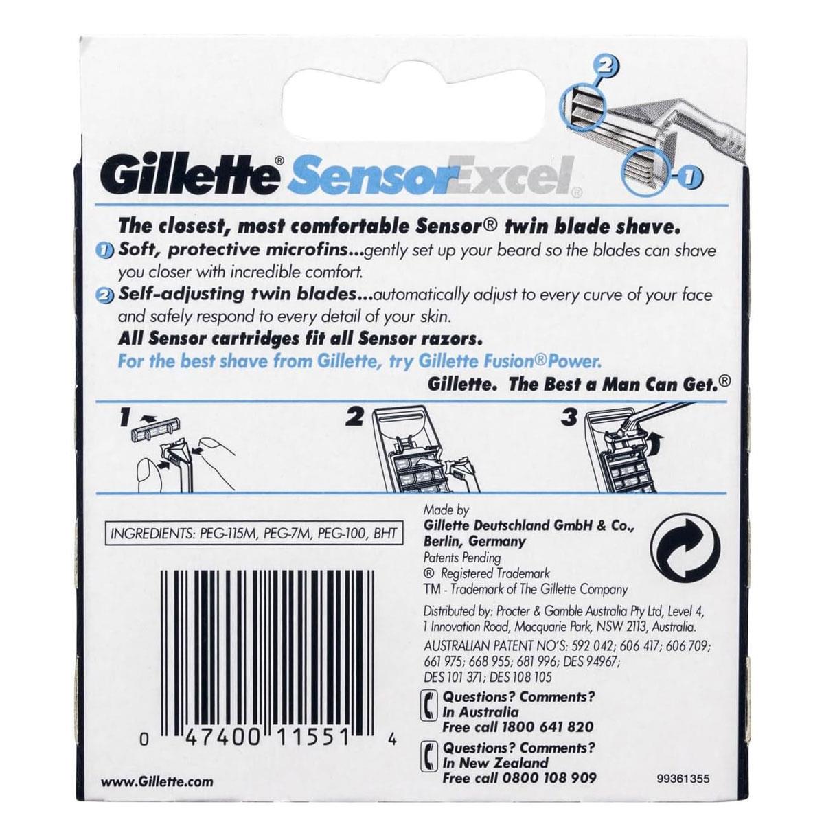 Gillette Sensor Excel Mens Razor Blades - 10 Refill Blades