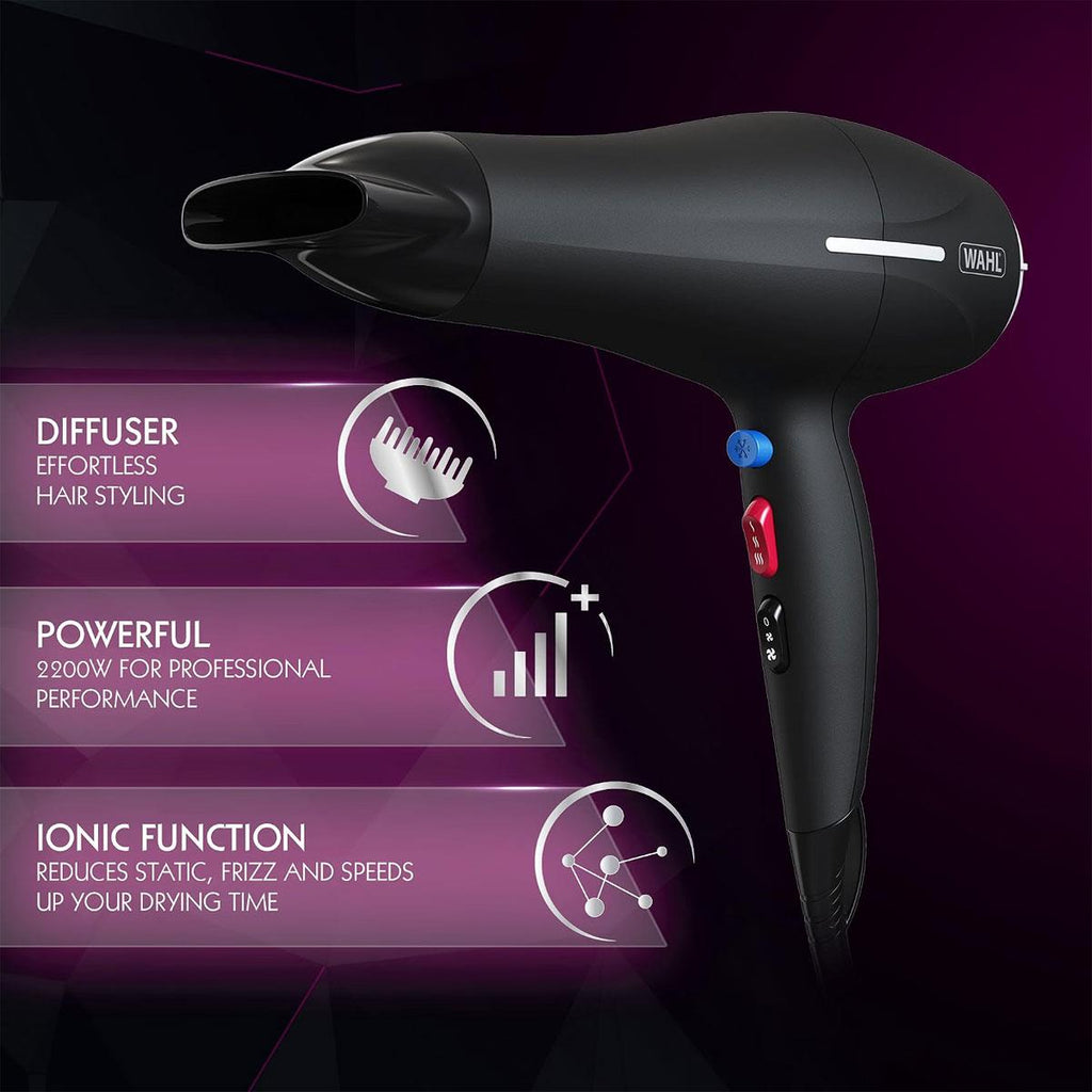 Wahl Ionic Smooth Hair Dryer 2200 W 3 Heat And 2 Speed Settings - Black