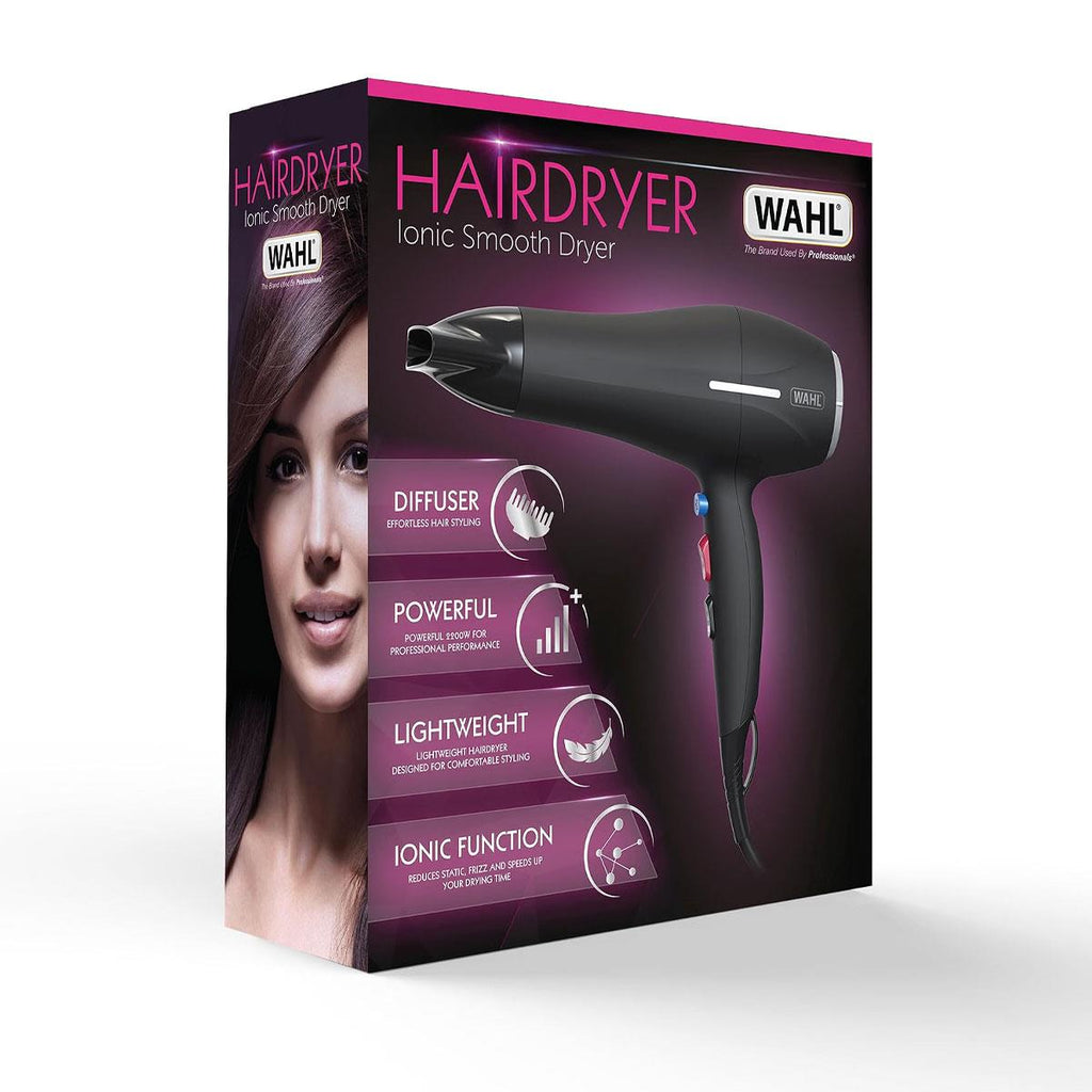Wahl Ionic Smooth Hair Dryer 2200 W 3 Heat And 2 Speed Settings - Black