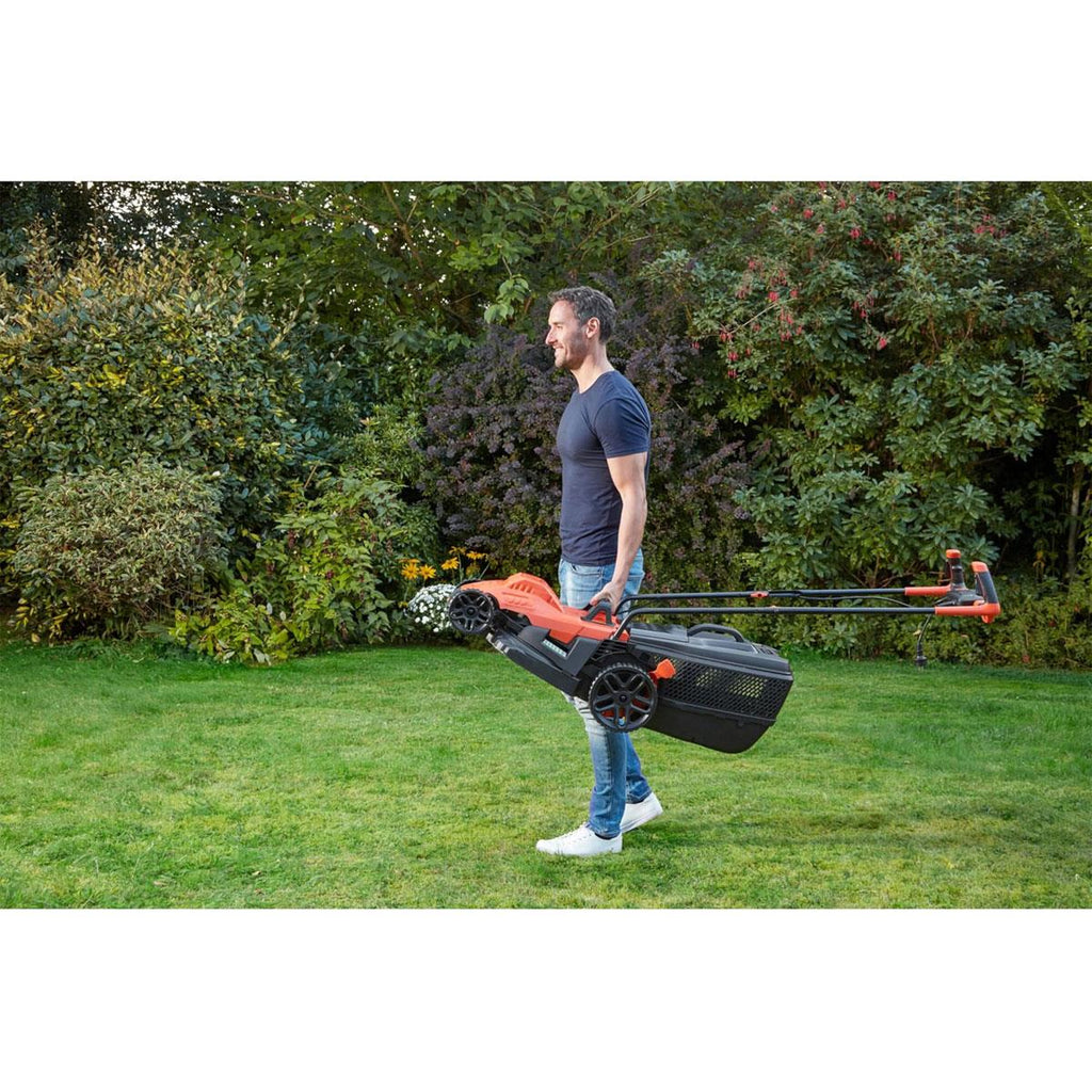 Black & Decker Corded Electric Lawn Mower With Ergonomic Bike Handle 1400W 34cm 240V - Orange/Black