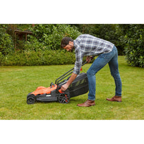 Black & Decker Corded Electric Lawn Mower With Ergonomic Bike Handle 1400W 34cm 240V - Orange/Black