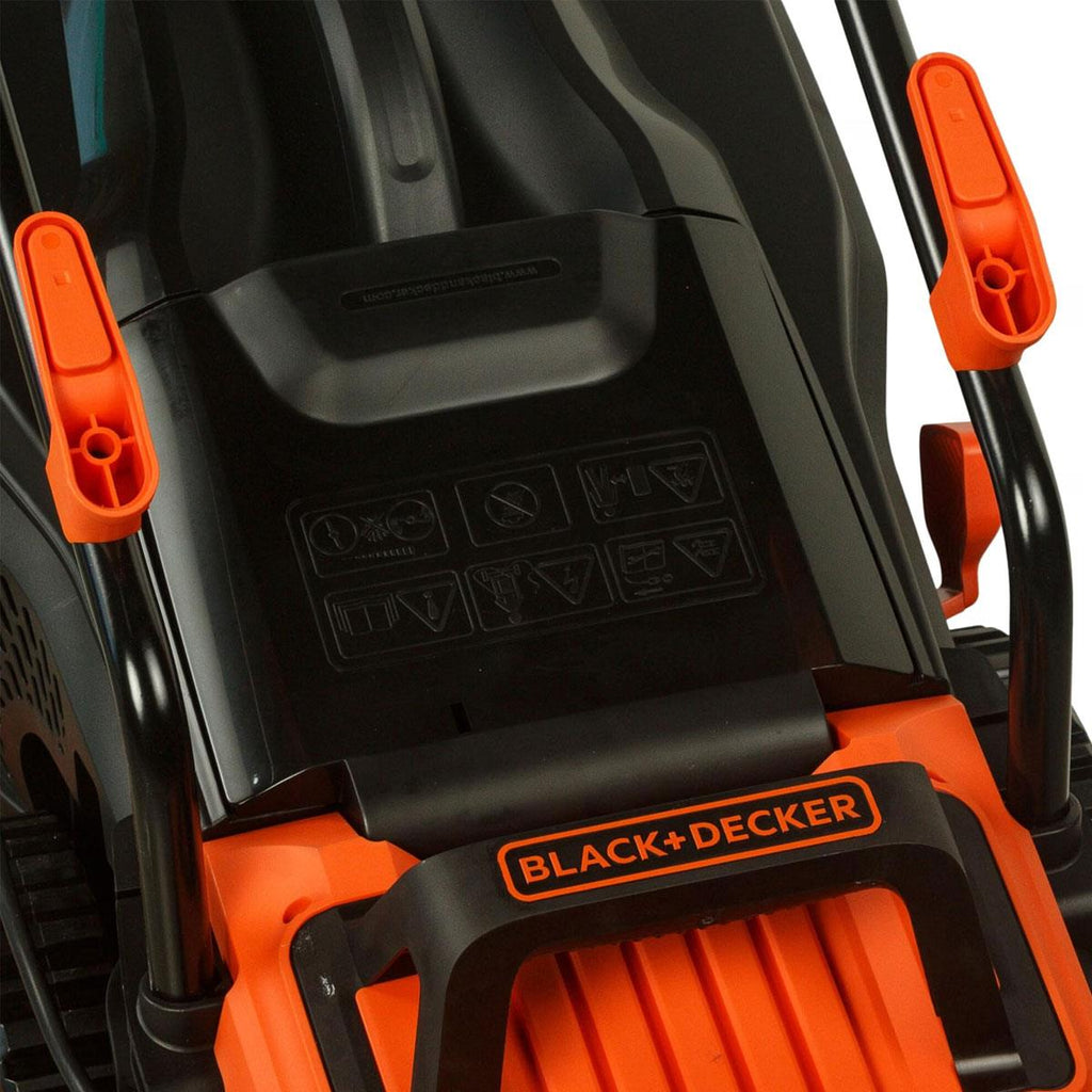 Black & Decker Corded Electric Lawn Mower With Ergonomic Bike Handle 1400W 34cm 240V - Orange/Black