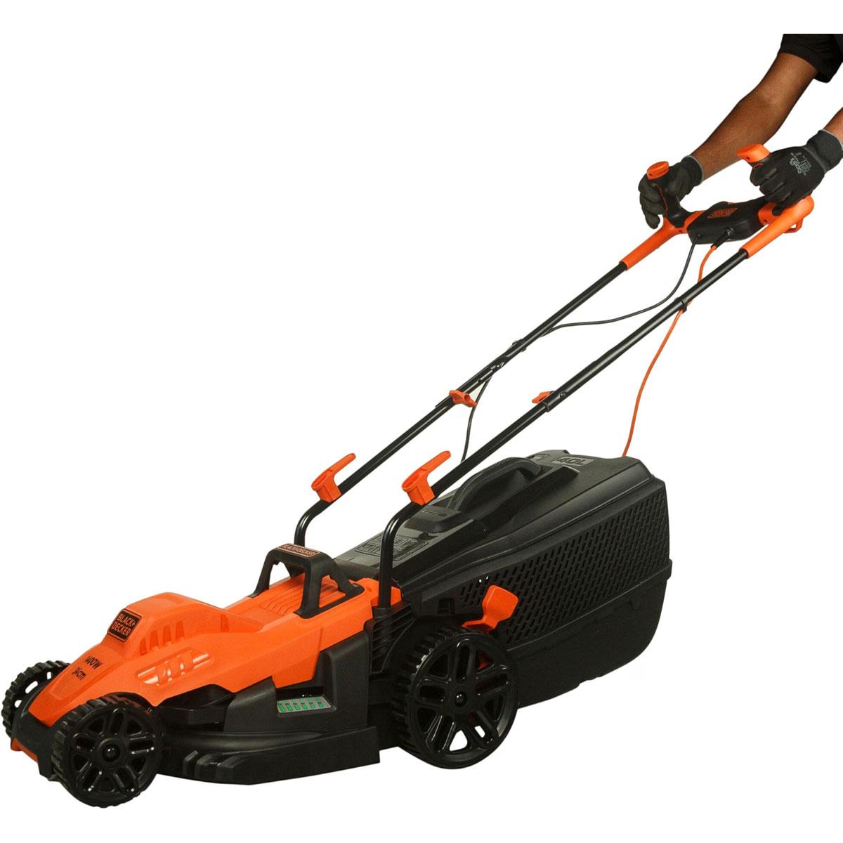 Black & Decker Corded Electric Lawn Mower With Ergonomic Bike Handle 1400W 34cm 240V - Orange/Black