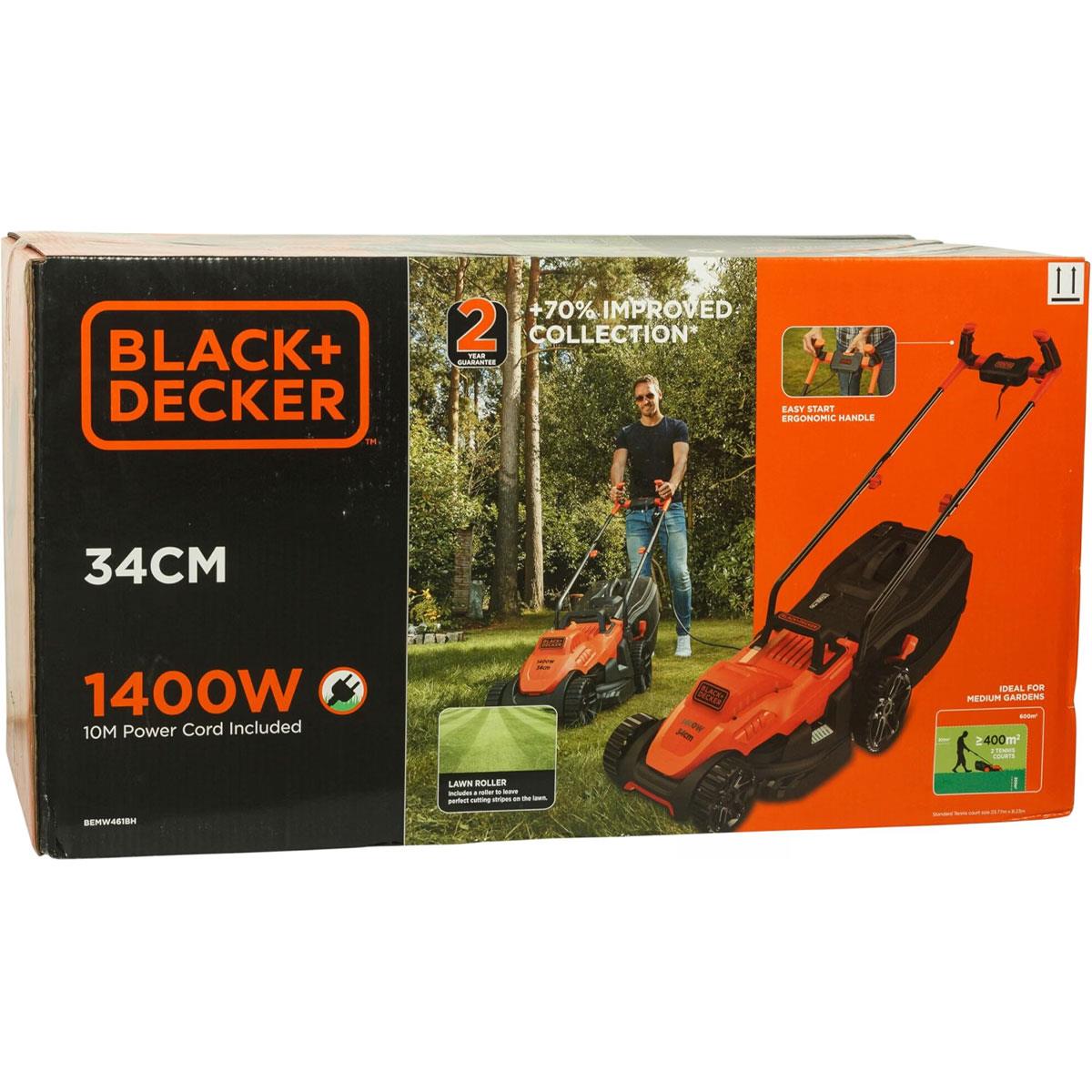 Black & Decker Corded Electric Lawn Mower With Ergonomic Bike Handle 1400W 34cm 240V - Orange/Black