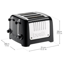 Dualit Lite 4 Slice Toaster High Gloss Stainless Steel 1260 W - Black