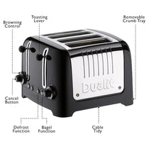 Dualit Lite 4 Slice Toaster High Gloss Stainless Steel 1260 W - Black