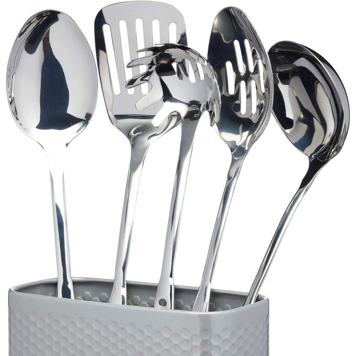 KitchenCraft Lovello Retro Utensil Holder With Geometric Textured Finish - Shadow Grey