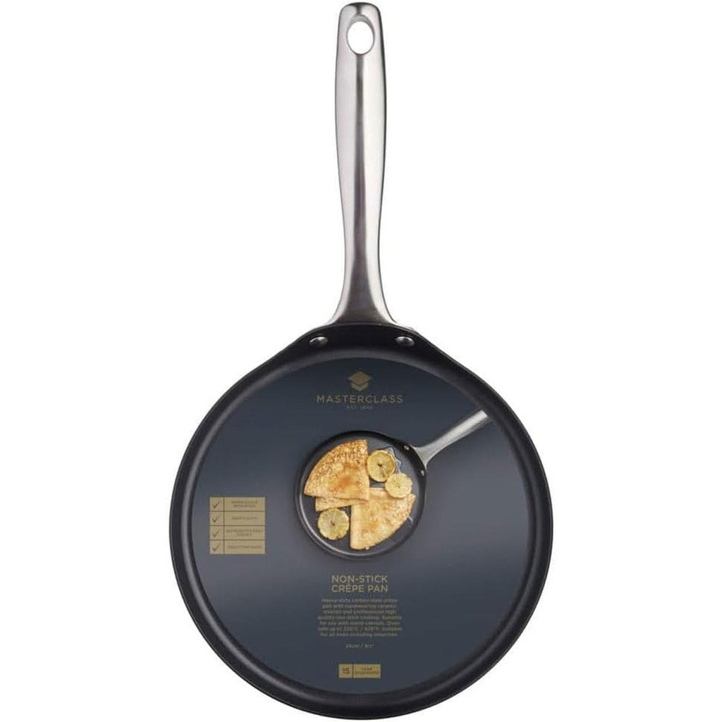 KitchenCraft MasterClass Induction Ready Crepe Pan 24cm Non-Stick Carbon Steel - Black