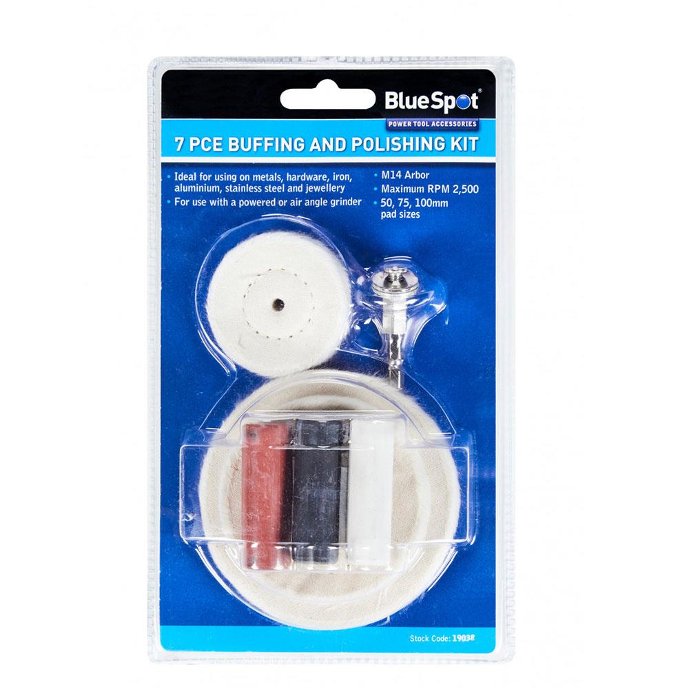 BlueSpot Buffing And Polishing Kit 50mm 75mm 100mm Pad - 7 Piece