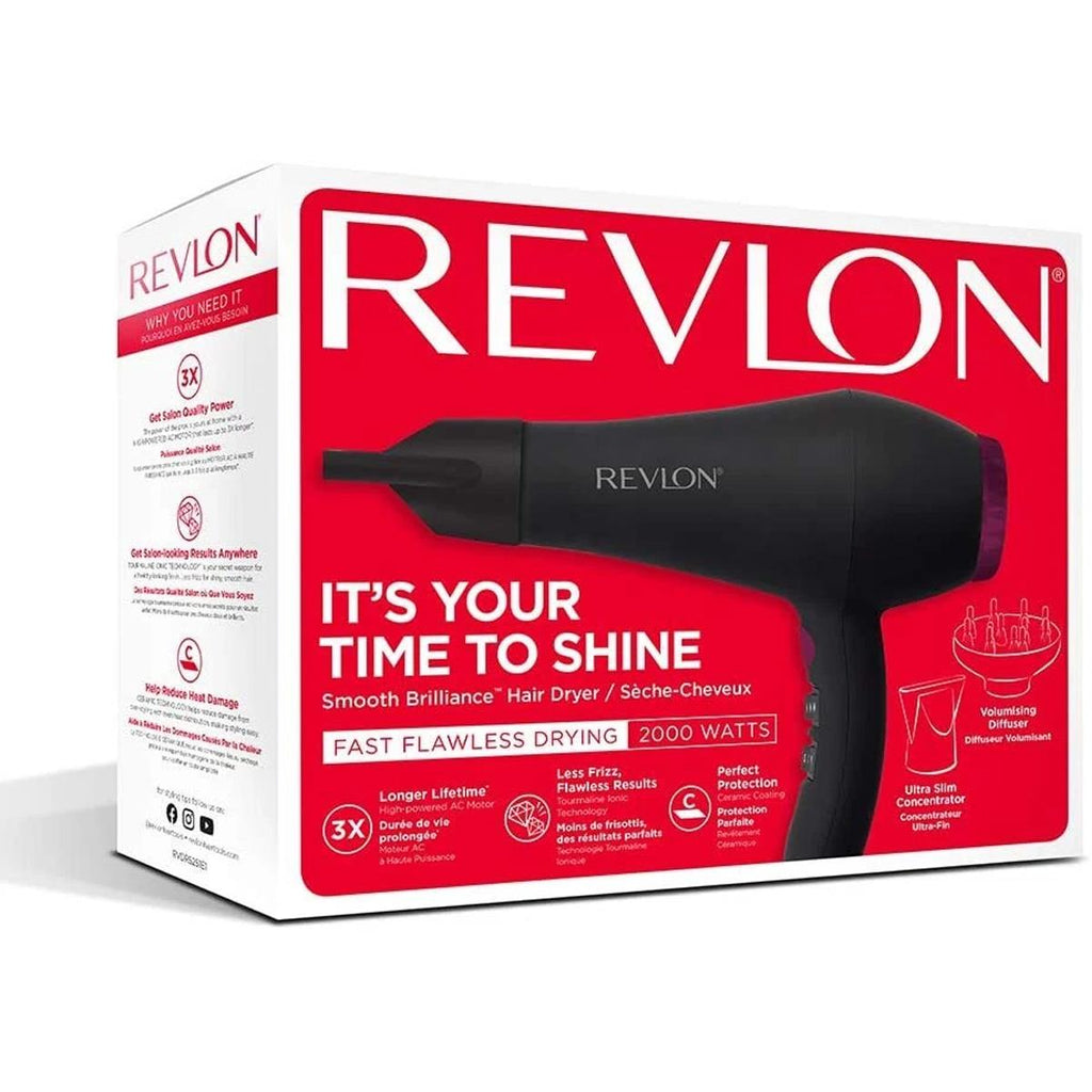 Revlon Smooth Brilliance AC Motor Hair Dryer With 3 Heat And 2 Speed Settings 1875W - Black