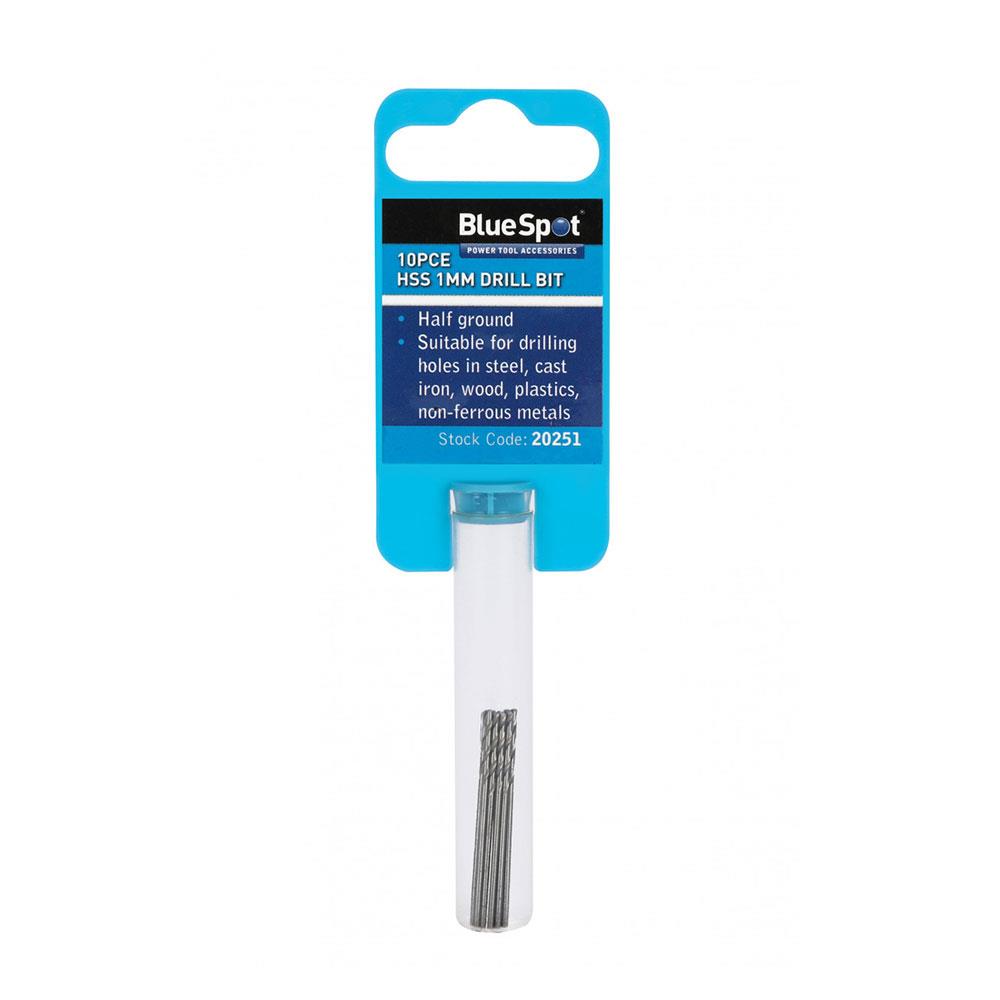 BlueSpot 1mm HSS Drill Bit Set Half Ground High Speed Steel - 10 Piece