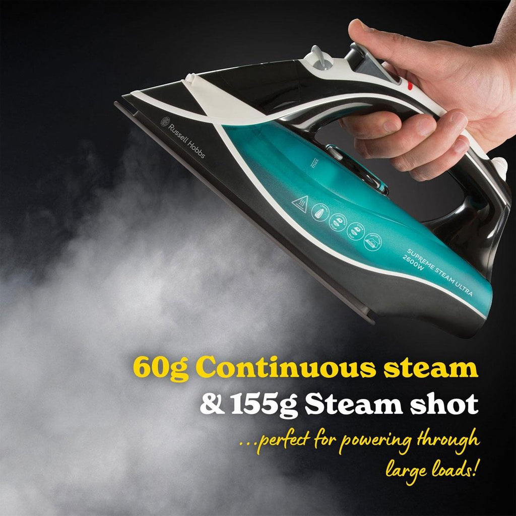 Russell Hobbs Supreme Steam Ultra Traditional Iron Ceramic Soleplate 2600 W 300ml Water Tank - Black/Green/White