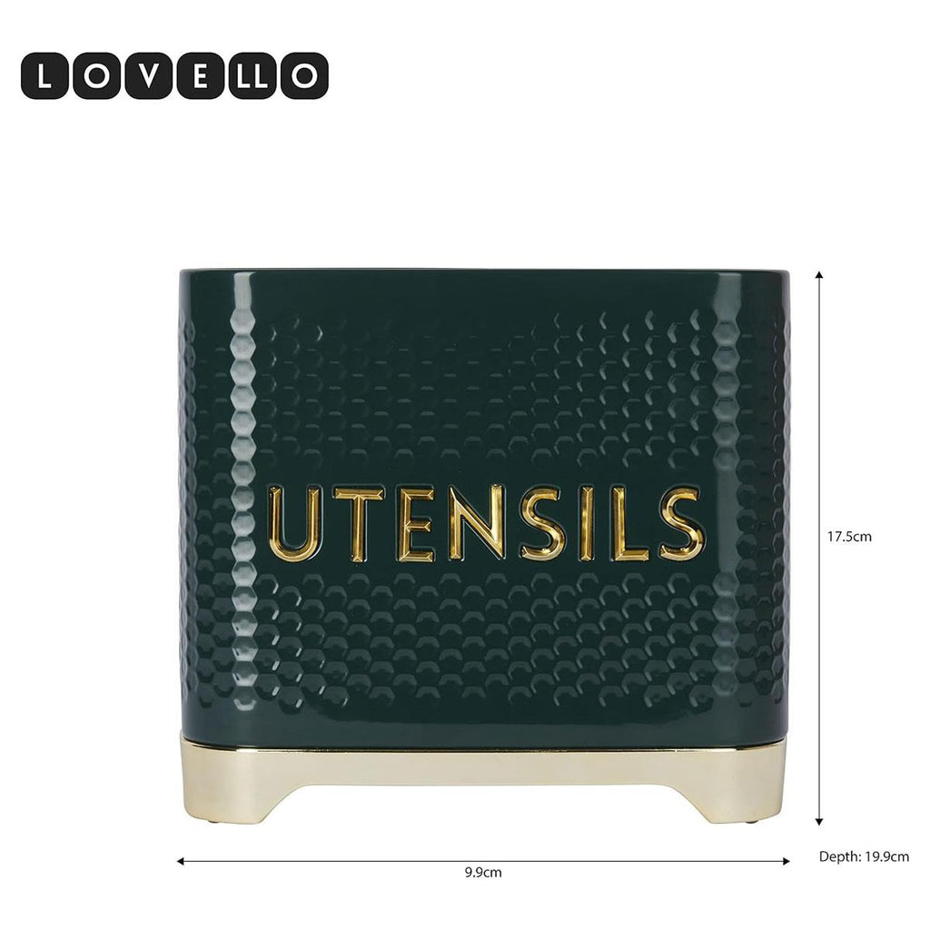KitchenCraft Lovello Retro Utensil Holder With Geometric Textured Finish - Hunter Green
