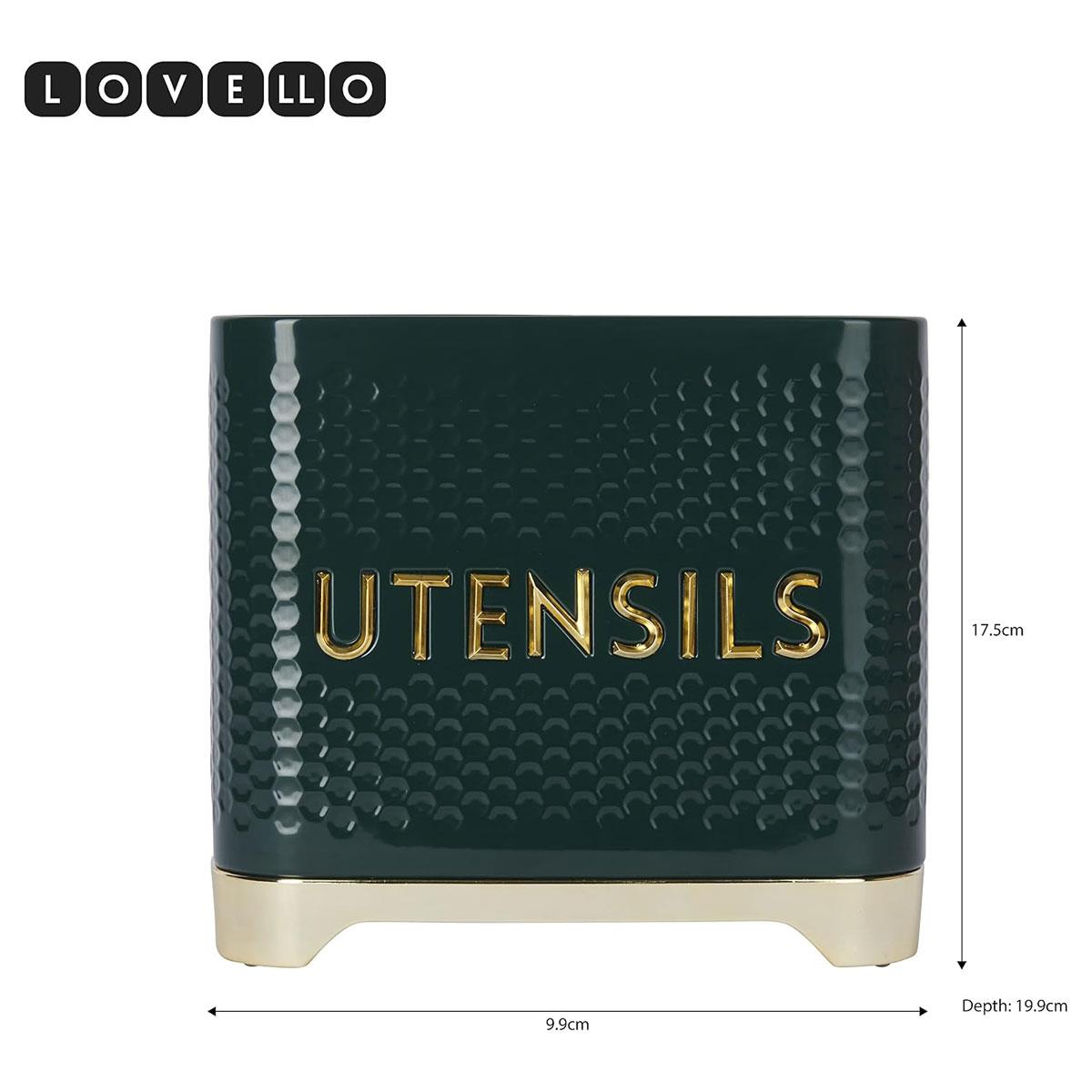 KitchenCraft Lovello Retro Utensil Holder With Geometric Textured Finish - Hunter Green