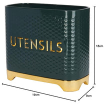 KitchenCraft Lovello Retro Utensil Holder With Geometric Textured Finish - Hunter Green
