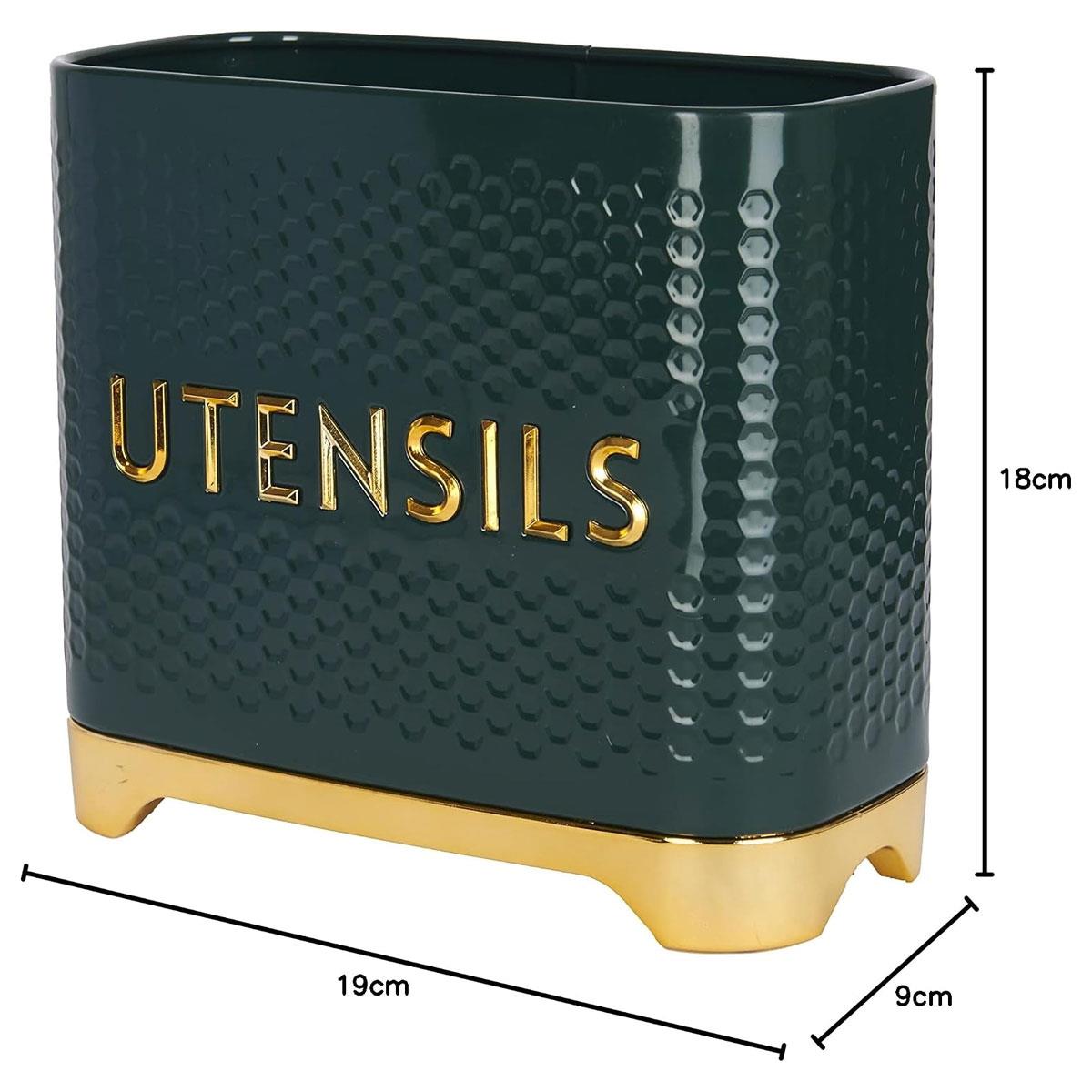 KitchenCraft Lovello Retro Utensil Holder With Geometric Textured Finish - Hunter Green