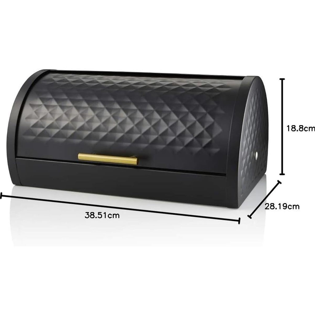 Swan Gatsby Roll Top Bread Bin - Black