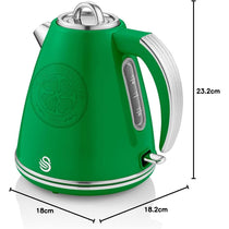 Swan Celtic Retro Jug Kettle Stainless Steel 3000 W 1.5 Litre - Green