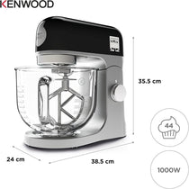 Kenwood kMix Stand Mixer With K-Beater Dough Hook And Whisk 1000 W 5 Litre Glass Bowl - Black