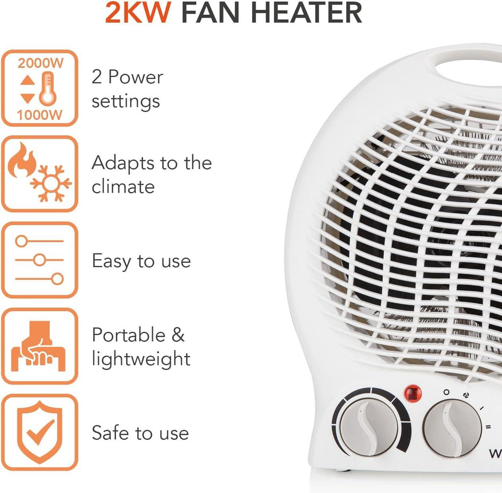 Upright Fan Heater 2kw White Thermo Heater